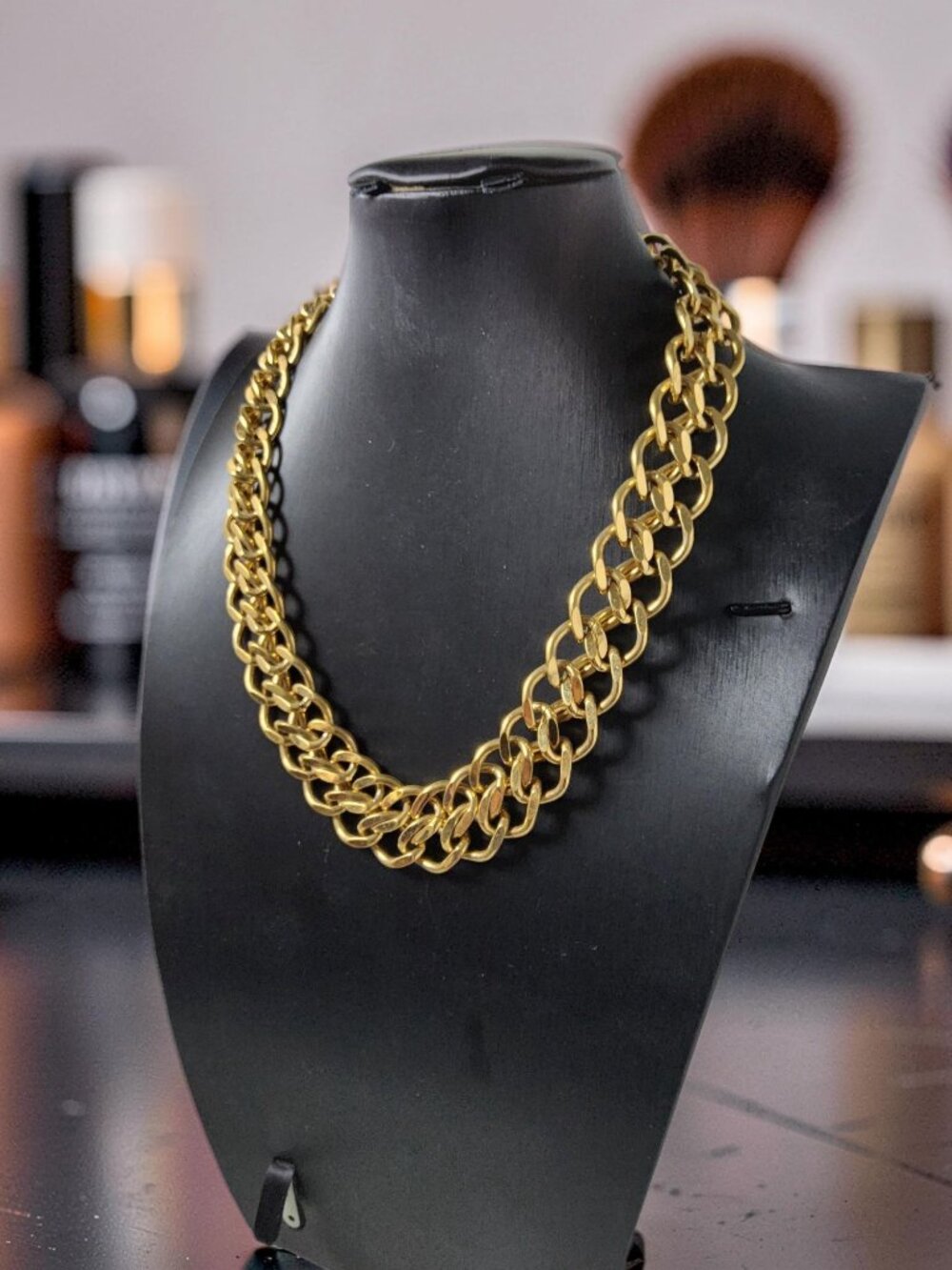 Vintage Napier Unisex Heavy Goldtone Double Chainlink Necklace, 18" long x .75" - Picture 7 of 16